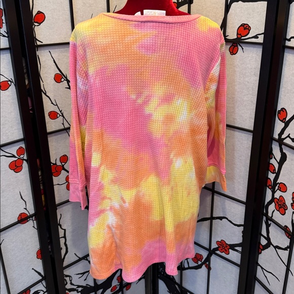#26. 🪷Waffle knit Tie-Dye Shirt - Pink, Orange, Yellow 2x - Picture 9 of 9